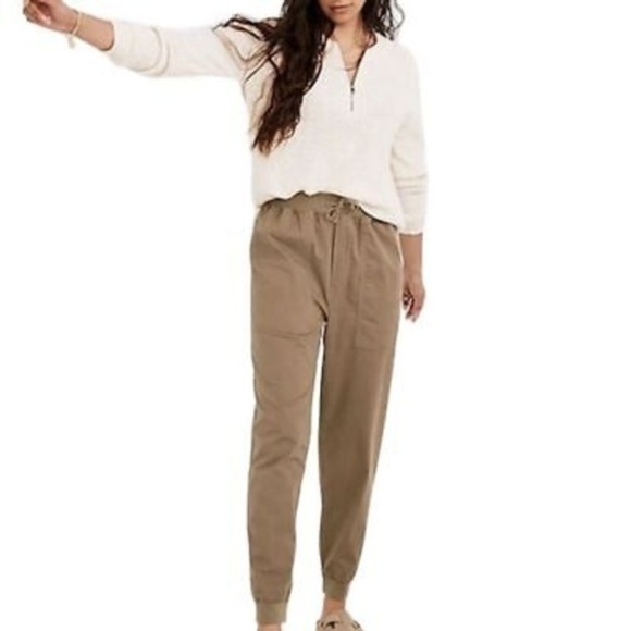 Madewell Pants - Madewell Women's Medium Khaki Twill Jogger Pants Elastic Waist Cuffed